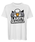 Vit ekologisk t-shirt med kaxigt grafiskt motiv av Larry Seagull