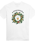 Illustrerad midsommarkrans med snapsglas på vit t-shirt