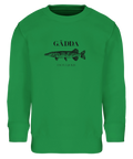 Grön sweatshirt för barn med grafiskt fiskmotiv och latinskt namn