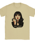 Provokativ t-shirt med kaxig kvinnoillustration och texten Nej tack