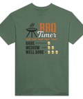Grön t-shirt med BBQ Timer motiv som mäter grilltid i ölglas