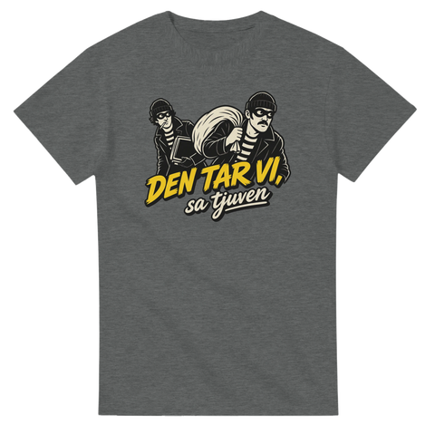Gråmelerad t-shirt med nostalgiskt citat och grafisk illustration