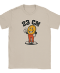 Sandfärgad t-shirt med självironiskt tryck i sliten vintagestil