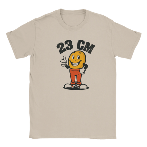 Sandfärgad t-shirt med självironiskt tryck i sliten vintagestil