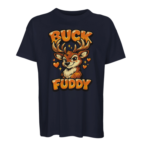 Mörkblå t-shirt med grafiskt hjortmotiv i streetwear-stil
