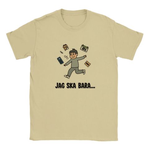 Beigefärgad t-shirt med ironisk design om prokrastinering och brutna löften