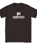Toarulle-ikon med text "RUMPEPUTS" i beige på mörkbrun t-shirt.