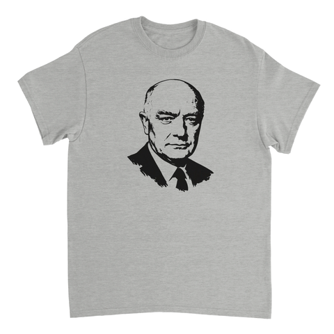 Vintage illustration av folkhemmets fader på gråmelerad t-shirt