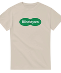 Stilren ordvits med optiker-tema som grafiskt motiv – sandfärgad t-shirt