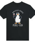 Humoristisk t-shirt med illustration av en pingvin som dricker vin