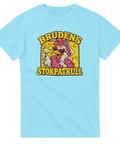 T-shirt till möhippa med texten Brudens stökpatrull och en höna med hjärtformade solglasögon, slöja och rosa boa