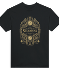 Detaljerat steampunk motiv med kugghjul och mekaniska ugglor i guldtryck