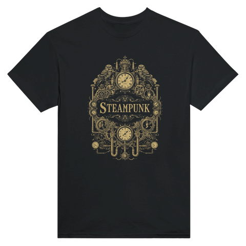 Detaljerat steampunk motiv med kugghjul och mekaniska ugglor i guldtryck