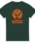 Skogsgrön t-shirt med Jägarmästarn logotyp – parodi med älg och kors