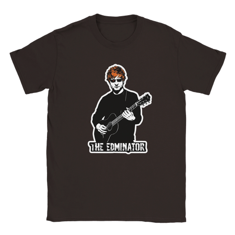 Brun t-shirt med grafiskt stenciltryck av Ed Sheeran med gitarr