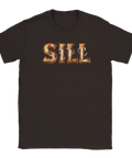 Mörkbrun t-shirt med lekfullt och konstnärligt silltryck för matälskare
