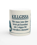 Typografiskt tryck med definitionen av killgissa på vit keramikmugg