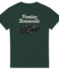 Pontiac Bonneville 1967 svart bil, vit text på mörkgrön t-shirt.
