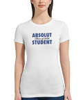 Absolut Student 2026-tryck i mörkblått på vit premium dam t-shirt.