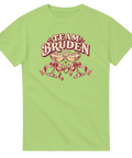 Ljusgrön t-shirt med champagneglas, rosett, ring och texten ”Team bruden”.