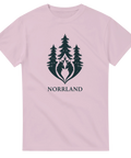 Minimalistisk naturdesign med norrländska granar och horn – rosa t-shirt