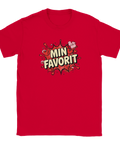 Röd t-shirt med handmålat popart-motiv och texten Min Favorit