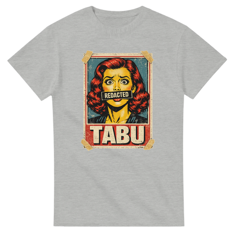 T-shirt med censurerad illustration och text Tabu