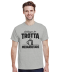 Avdelningen för Trötta Medarbetare" med kaffekopp på grå t-shirt.
