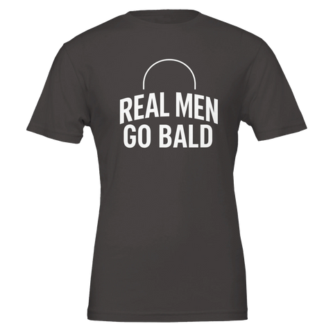 Mörkgrå t-shirt med uttrycksfullt statement om att vara flintskallig