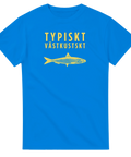 Illustration av en sill med texten Typiskt Västkustskt – klarblå t-shirt