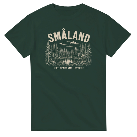 Naturmotiv med skog och sjö i retrostil – Småland t-shirt