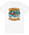 Vit t-shirt med grafisk illustration av polarnatt och jultomte i Norrland
