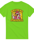 T-shirt till möhippa med texten Brudens stökpatrull och en höna med hjärtformade solglasögon, slöja och rosa boa