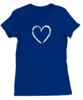 Vitt handmålat hjärta med penseldrag på en kungsblå dam t-shirt.