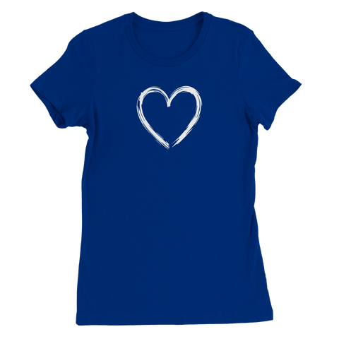 Vitt handmålat hjärta med penseldrag på en kungsblå dam t-shirt.