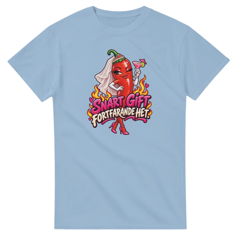 T-shirt med en chili i brudslöja och texten Snart gift, fortfarande het
