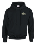 Svart hoodie med lekfullt textmotiv på bröstet och avslappnad passform