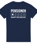 Ironisk text-design med recensions-tema på marinblå t-shirt för pensionärer