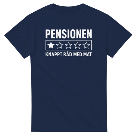 Ironisk text-design med recensions-tema på marinblå t-shirt för pensionärer