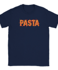 Marinblå t-shirt med ett kreativt och hungrigt statement-tryck av pasta