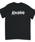 Grafiskt Kokobäng tryck i vit penseldrag-stil på en svart t-shirt