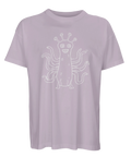 Surrealistiskt monstermotiv i vit kontur – lila oversized graphic tee