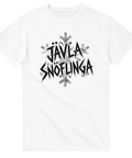 Aggressiv handritad typografi med texten Jävla snöflinga – satirisk t-shirt