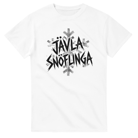 Aggressiv handritad typografi med texten Jävla snöflinga – satirisk t-shirt