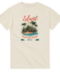 semester t-shirt Island Time vit med strand- och palmillustration