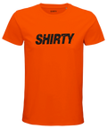 Orange t-shirt med grafiskt motiv i en modern retrostil