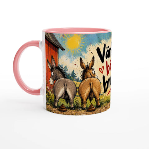 Mugg med texten Världens bästa brorsa och tecknade åsnor.