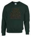 Mörkgrön sweatshirt med Big Dick Energy tryckt i grafisk varsity-design