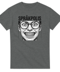 Satirisk illustration av en intensiv språkpolis – grafisk t-shirt med text