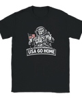 Satirisk illustration av Donald Trump som astronaut på svart t-shirt